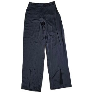 Express High Rise Straight Leg Satin Pants Women's Size 2R Black Split Hem